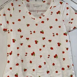 Old Navy White Strawberry Print V-Neck Tee